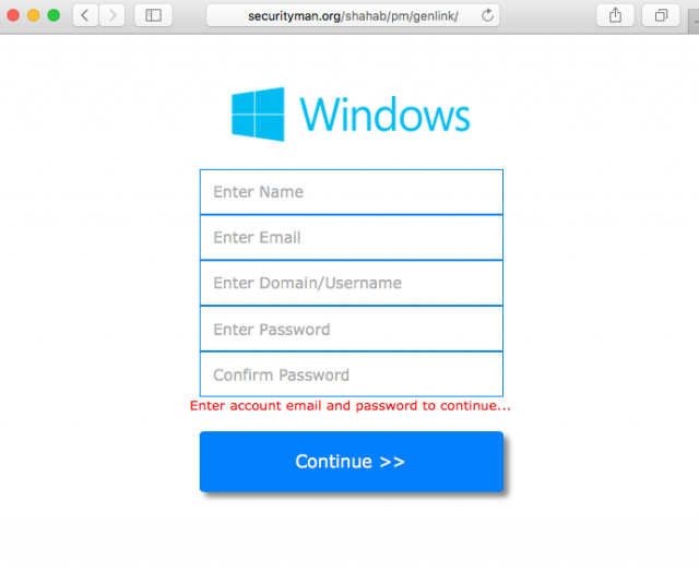 phishing screen shot of fake login form