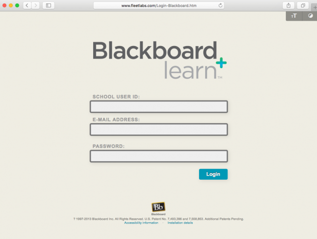 Fake Blackboard login screen is presented by the link. 