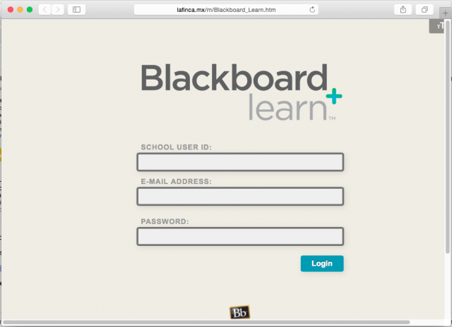 A fake Blackboard login page is presented by the link. 