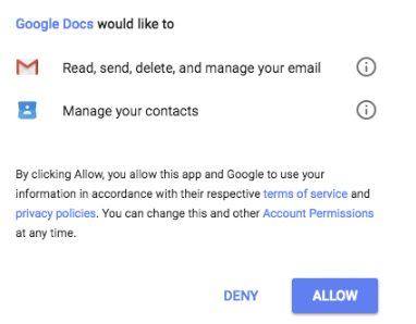 A fake Google docs screen opens from the link, and asks for access to your email.