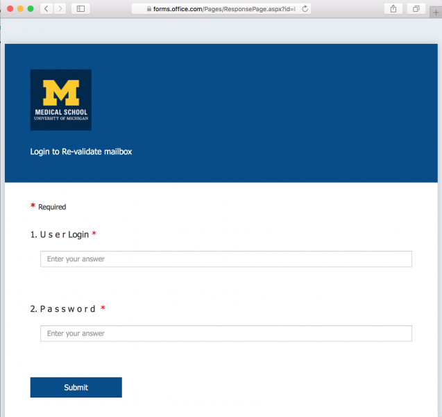 A fake login page is presented by the link. 