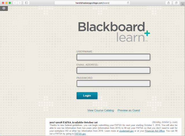 A fake Blackboard login page is presented by the link.