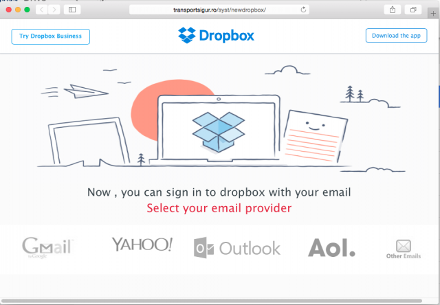 A fake Drop Box login page is presented by a link in the P D F attachment.