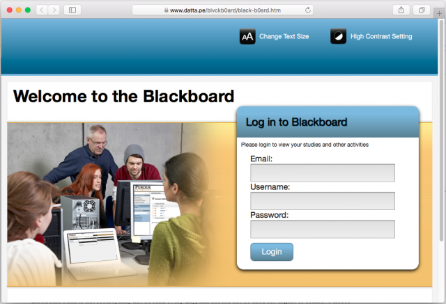 A fake Blackboard login page is presented by the link.