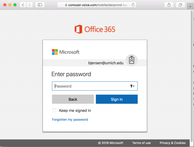 A fake Microsoft login page is presented by the link in the phishing email.