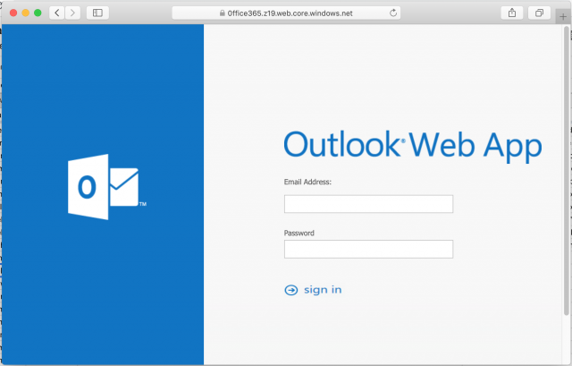 A fake outlook login page is presented by the link in the phishing email.