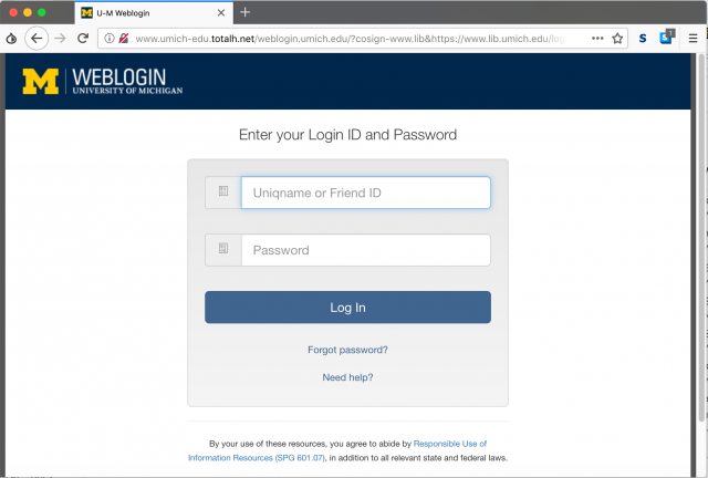 A fake weblogin page with an incorrect url is presented by the link in the phishing email. The real web login page is at https://weblogin.umich.edu .