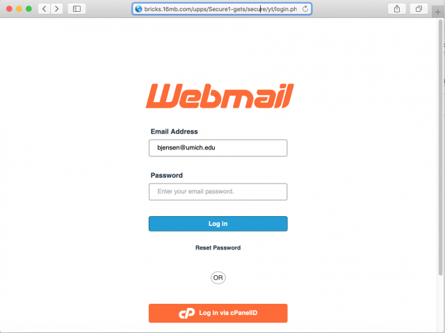 A fake login page is presented by the link in the phishing email. The fake site has the incorrect URL. 