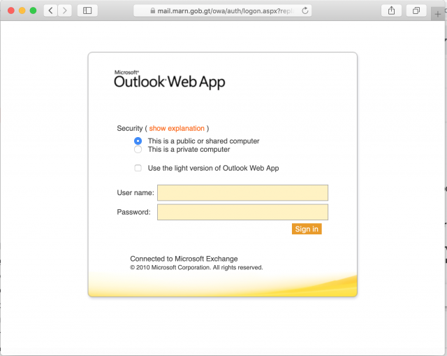 A fake Outlook web application site is presented by the link in the phishing email.