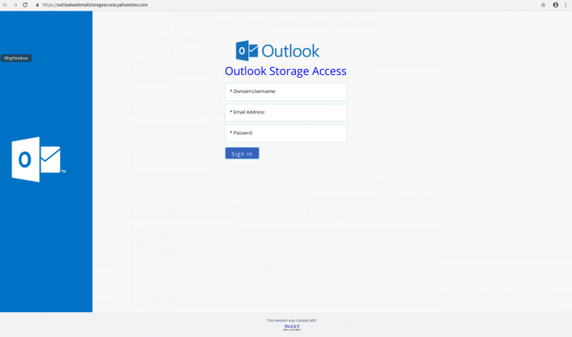 A fake Outlook page is presented by the link in the phishing email. The URL points to a yahoo website and not a U-M system.