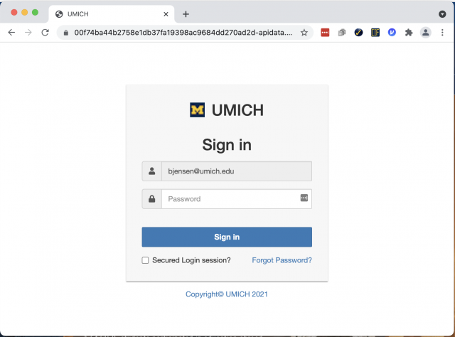 Image of fake email site linked to by the phishing message. Always check the URL before logging in.