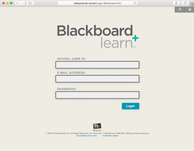 Fake Blackboard login is presented by the link. 