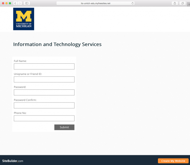 A fake University of Michigan login is presented by the link. 