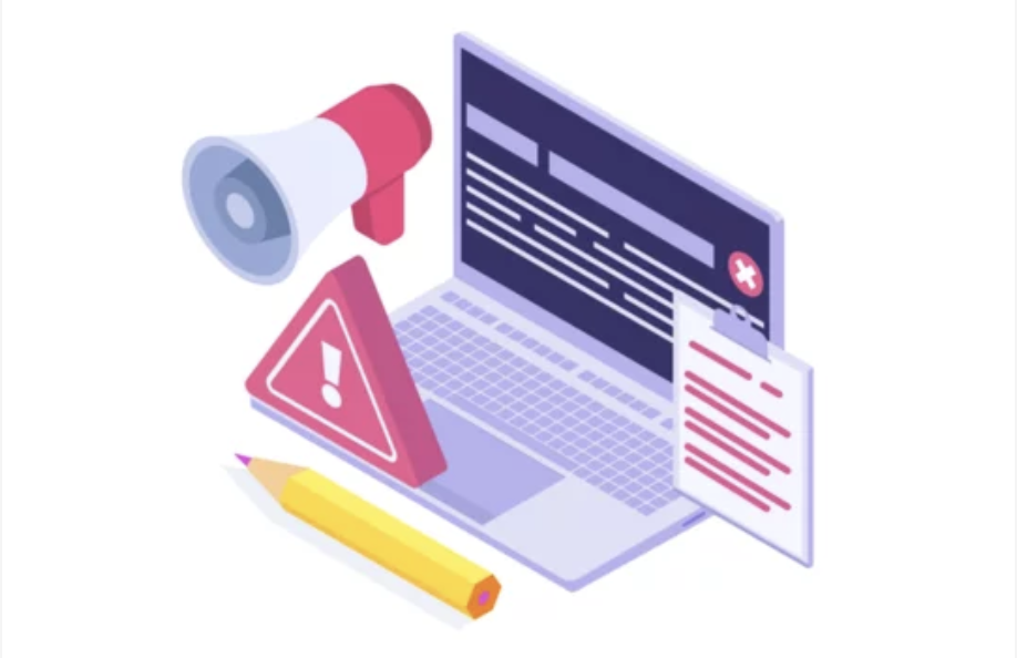 graphic of laptop surrounded by alert and notice icons