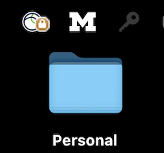 Screenshot of blue Personal folder on a U-M managed desktop black background.