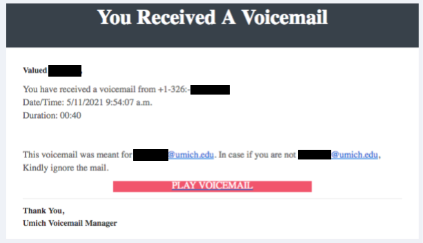 Image of the phishing email. Text version is also included above.