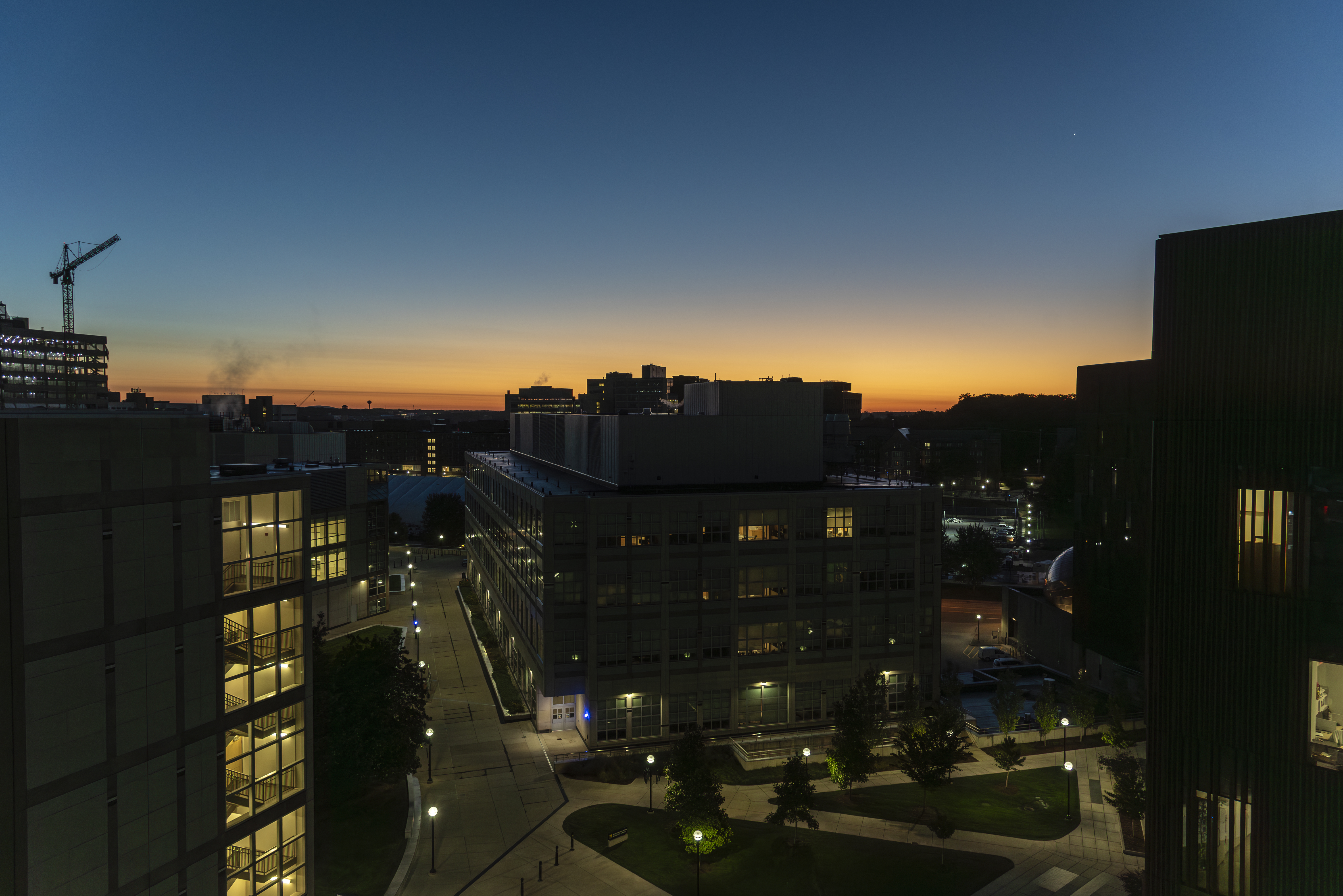 Photo of golden sunrise over the U-M School of Dentistry by Dion Taylor.