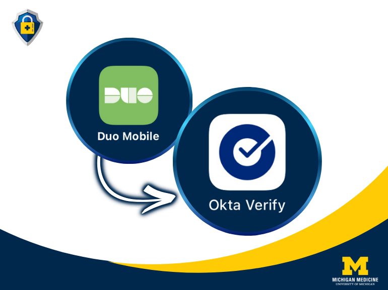 Icons showing Duo Mobile's upgrade to Okta Verify