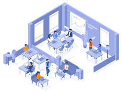 graphic drawing of people working in an office