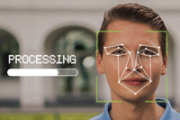 Facial recognition software processing over a photo of a man's face