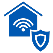 House with icons for WiFi and a shield