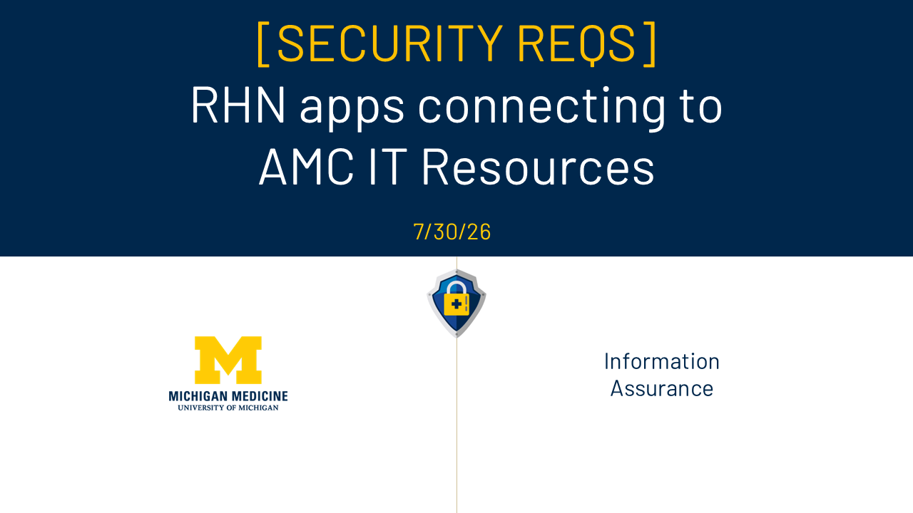 RHN apps connecting to AMC IT Resources powerpoint cover with descriptive text about the presentation