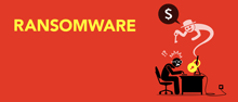 Ransomware: Criminal floating over a desk.