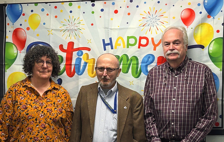 Jeanne Horvath, Vasilios Pliakas, and Doug Cox at their IA retirement celebration.