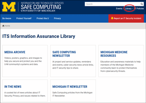 Screen capture of the Library page on Safe Computing website