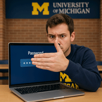 man covering part of password on laptop screen