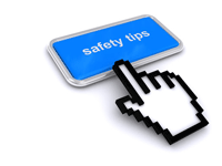 Hand cursor hovering over a button named "safety tips"