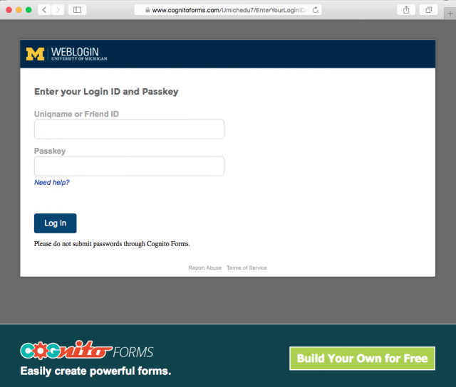 phishing screen shot of fake login form