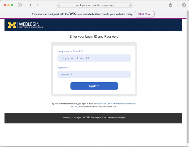 fake U-M login screen