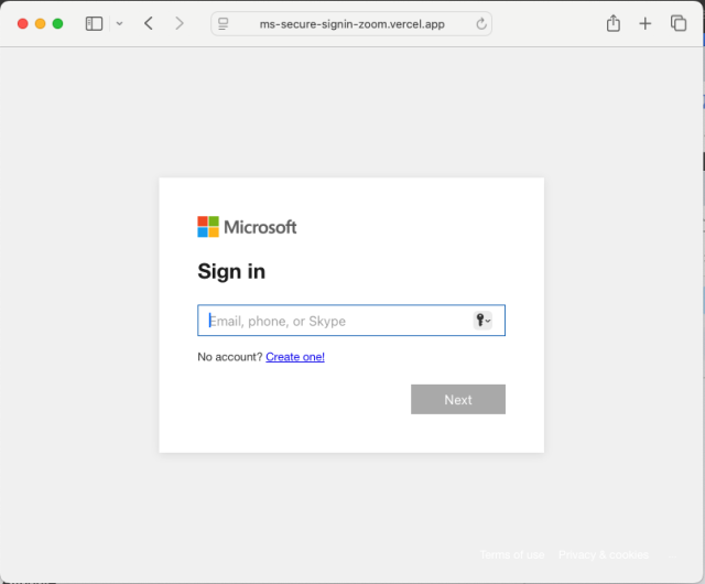 Screen capture: Microsoft sign in screen