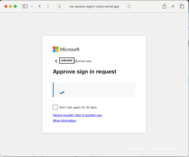 Screen capture: Microsoft Approve sign in request screen