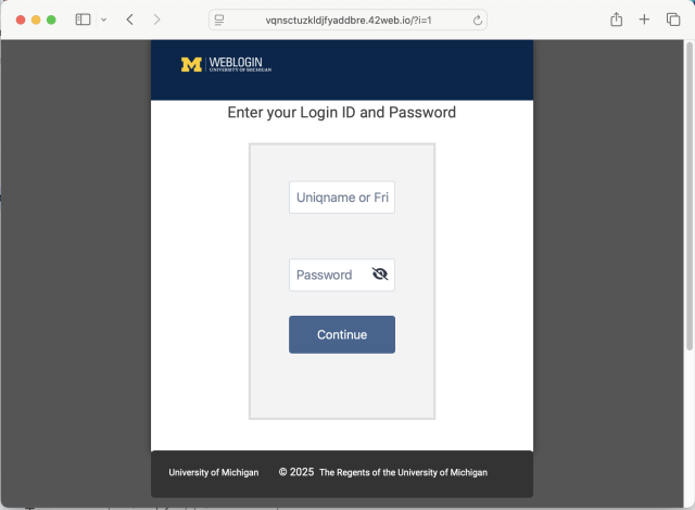 Fake U-M Weblogin screen