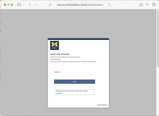Enter Your Passcode screen Please wait while the system scans your contact records...