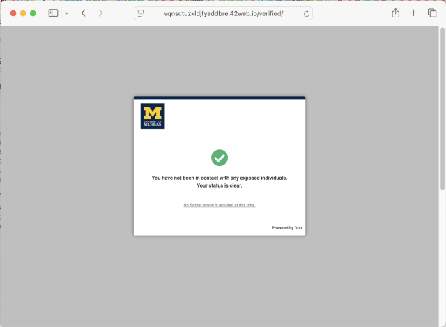 Screen message: You have not been in contact with any exposed individuals.