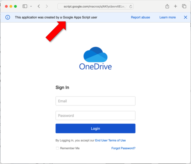 Fake OneDrive Sign In screen