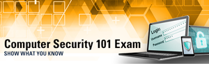 Computer Security 101 Exam banner image with computer monitor