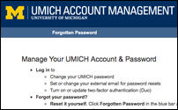 UMICH Account Management page