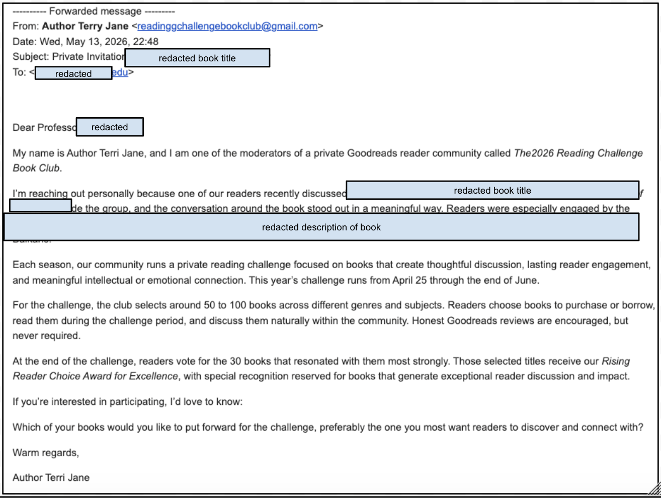 book club scam example