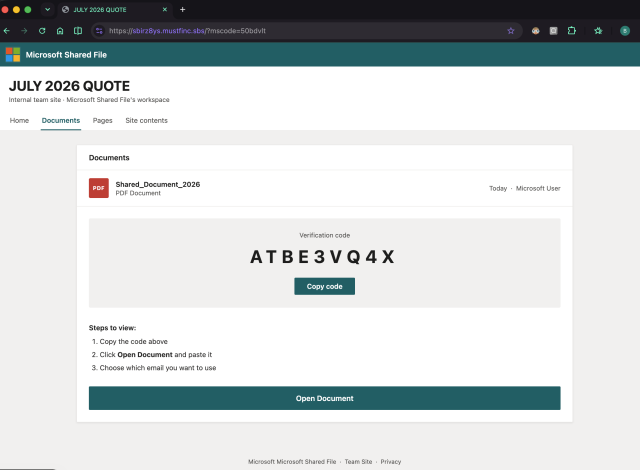 When the user visits the phishing site, the site makes a device authorization request to Microsoft, and displays the code they obtain to the victim.