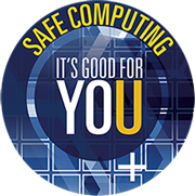 Safe Computing: It's Good for You blue badge shaped icon
