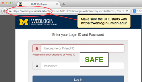 screenshot of safe login page
