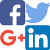 Icons for Facebook, Twitter, Google+, and LinkedIn arranged in a square