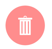 Pink and white icon of a trash can.